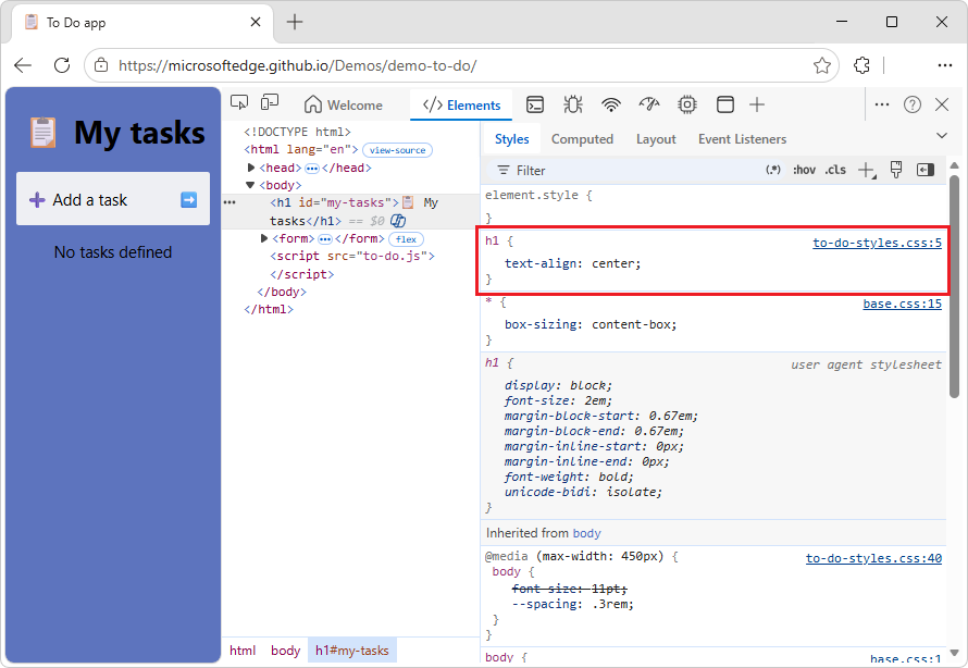 Viewing the stylesheet where a rule is defined