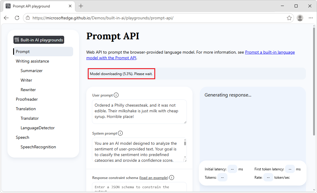 Status indicator showing model downloading progress