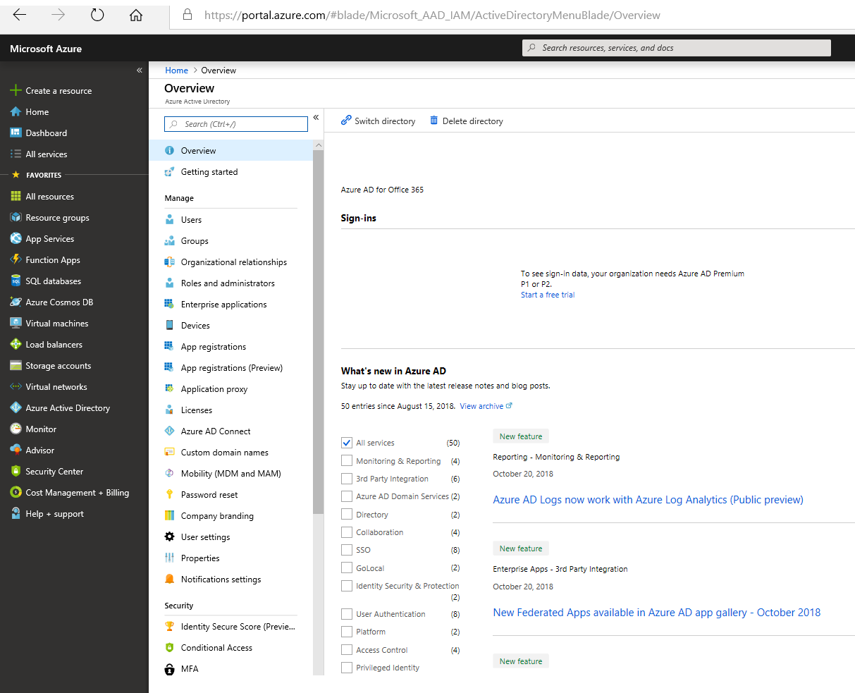 Screenshot of the left navigation pane with Microsoft Entra ID selected in the Azure portal.
