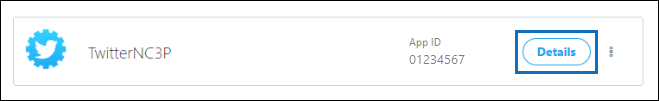 Screenshot of the Twitter developer dashboard showing the app details and App ID.