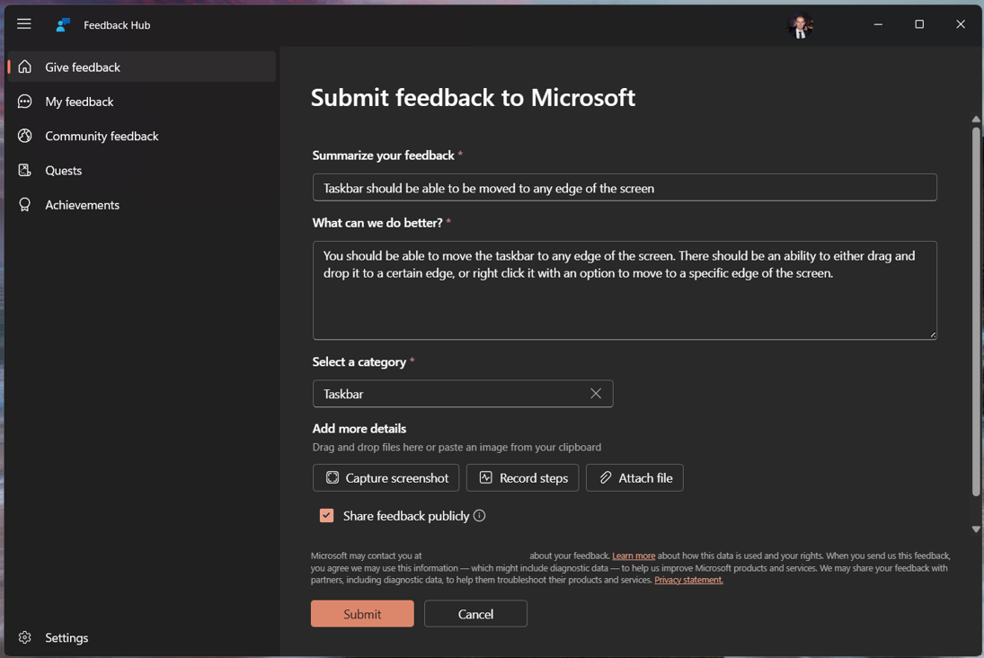 Suggestion details field in Feedback Hub