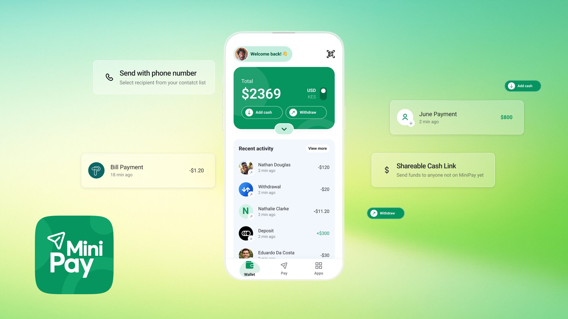 An iPhone shows MiniPay's user-friendly interface.
